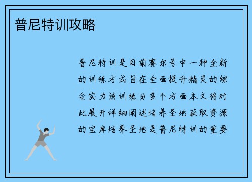 普尼特训攻略